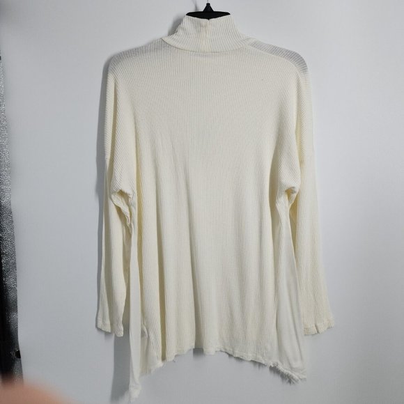NEW XCVI Size Small Soft Rib Knit Stretch Raw Hem Turtleneck Top Shirt Ivory - Picture 2 of 7